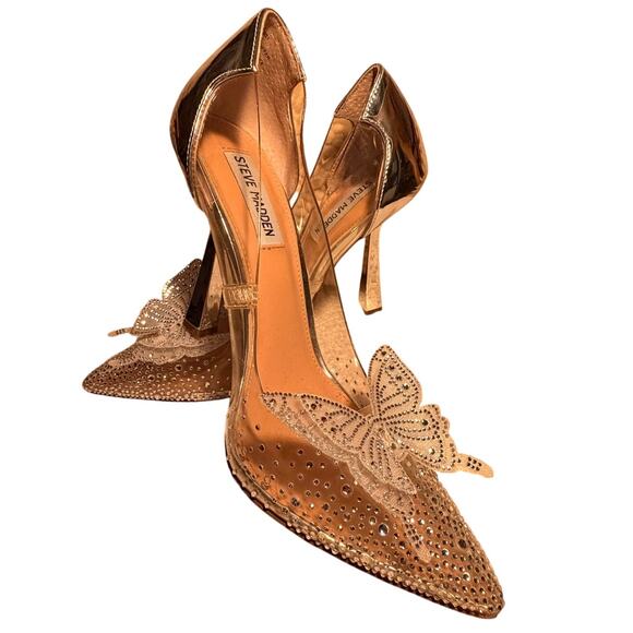 Steve Madden Rhinestone Butterfly Heels Silver Clear PVC Cinderella Pumps 9M - Picture 1 of 6